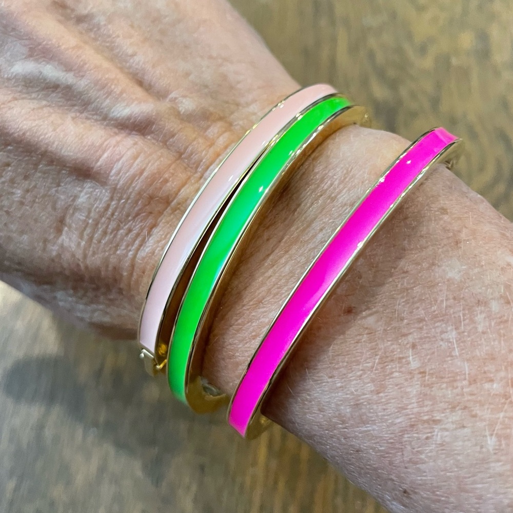 J Crew Skinny Narrow Hinged Clamp Bracelet Gold Pink Green Bright Pink Bundle